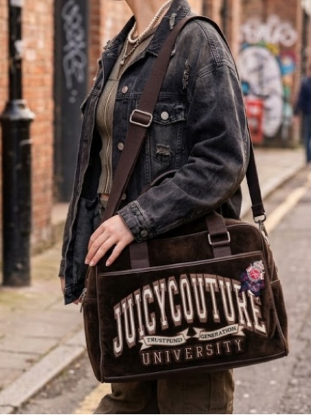 Juicy Couture brown velour 'University' Embroidered Laptop Bag